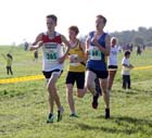 James Cripwell (Gateshead) leads from Liam Emmett (Jarrow) and Tom Goulding (Birtley) in the under-17 men, Sherman Cup, Hedley Farm, Tanfield,  County Durham.